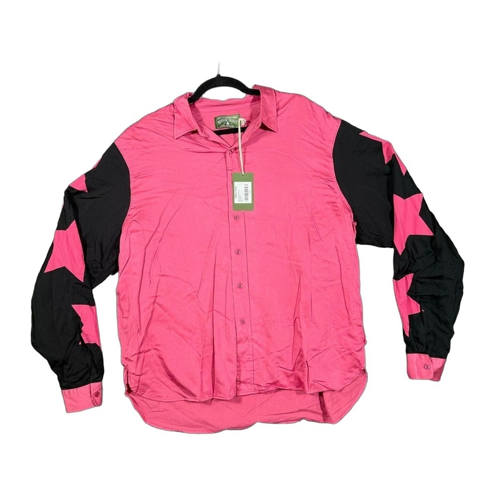 Denim Tears Pink Star Button Up Shirt Mens Large Black Sleeves NEW